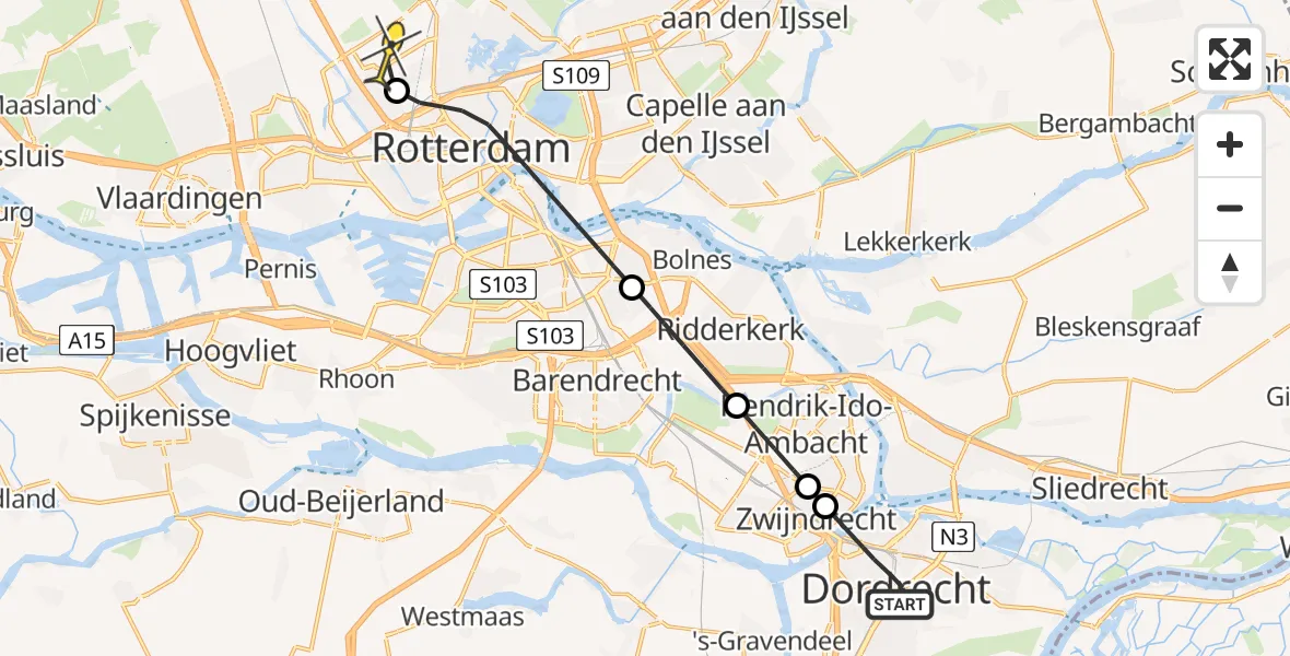 Routekaart van de vlucht: Lifeliner 2 naar Rotterdam The Hague Airport, Nieuweweg