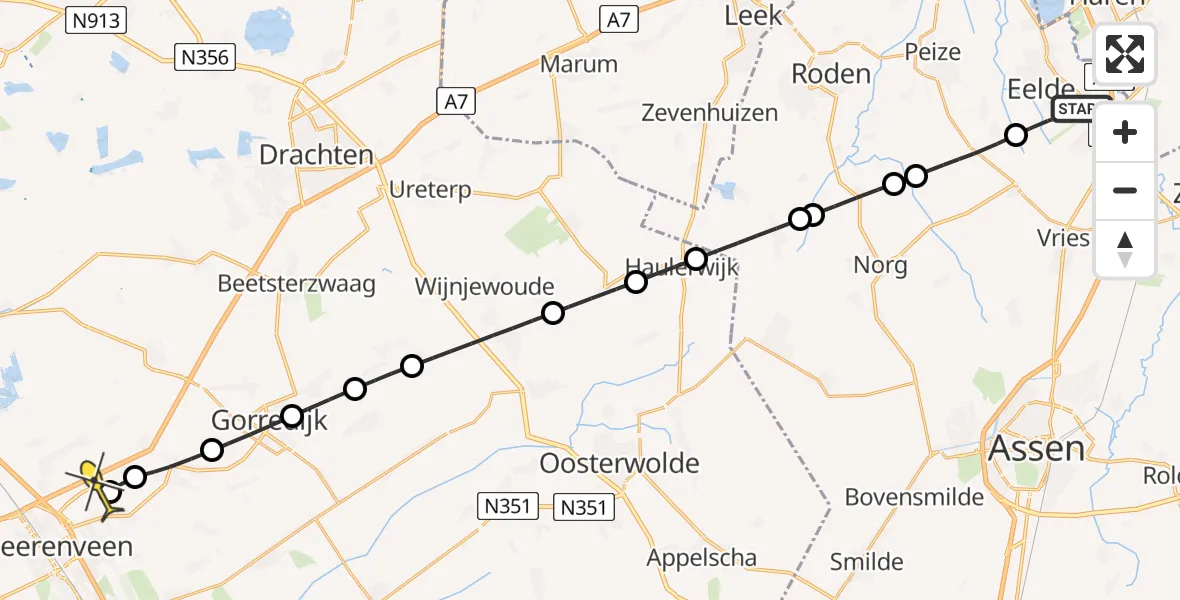 Routekaart van de vlucht: Lifeliner 4 naar Heerenveen, Lugtenbergerweg