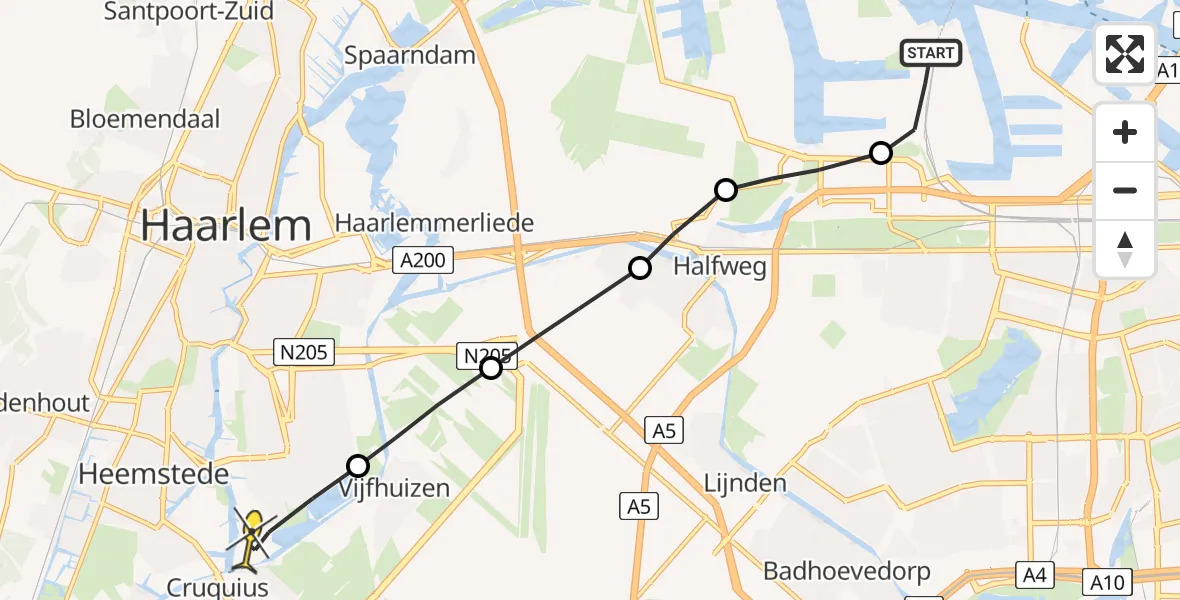 Routekaart van de vlucht: Lifeliner 1 naar Haarlem, Zuid Schalkwijkerweg