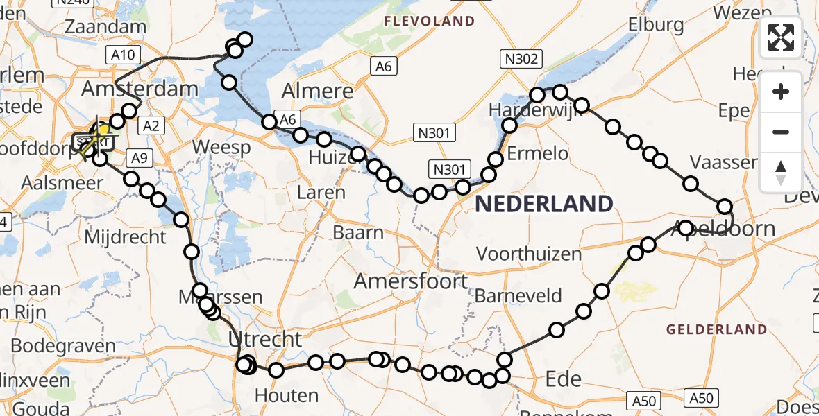 Routekaart van de vlucht: Politieheli naar Schiphol, Nieuwemeerdijk