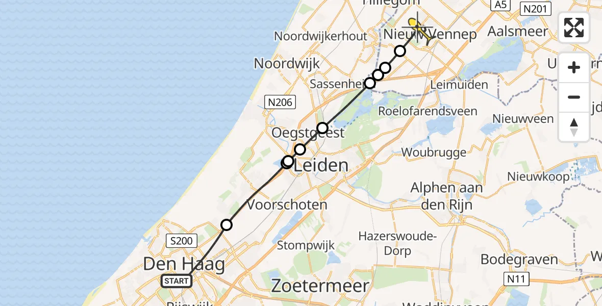 Routekaart van de vlucht: Lifeliner 2 naar Nieuw-Vennep, Pletterijstraat