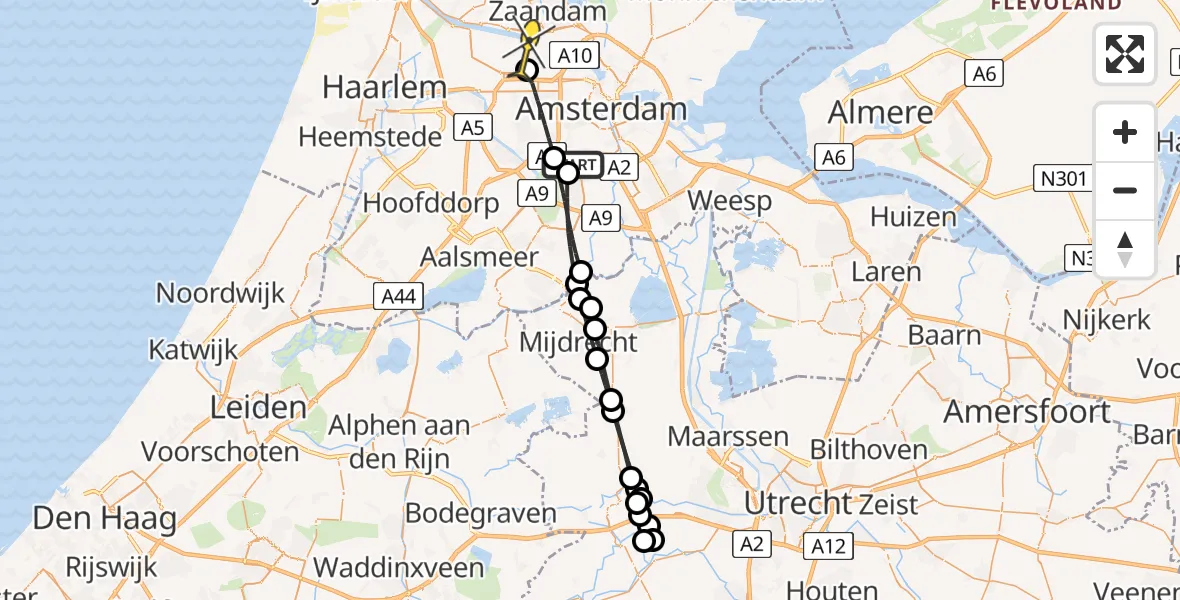 Routekaart van de vlucht: Lifeliner 1 naar Amsterdam Heliport, Bosbaanweg