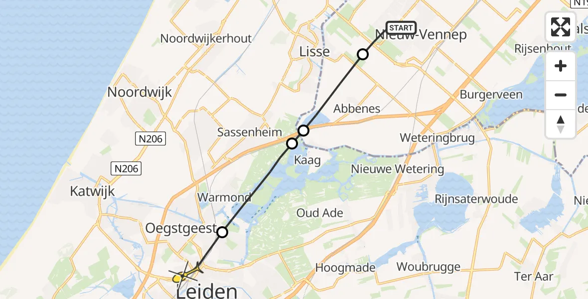 Routekaart van de vlucht: Lifeliner 2 naar Leiden, Getsewoudweg