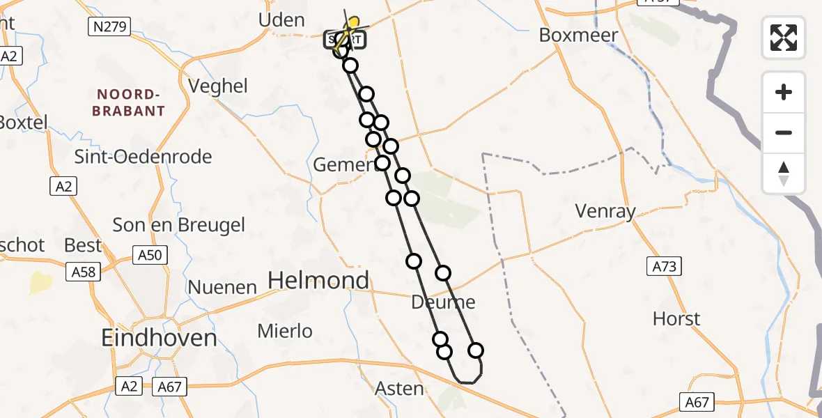 Routekaart van de vlucht: Lifeliner 3 naar Vliegbasis Volkel, Kwabbestraat