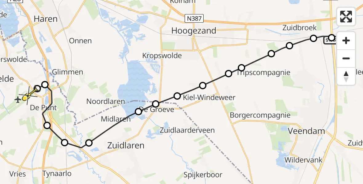 Routekaart van de vlucht: Lifeliner 4 naar Groningen Airport Eelde, Industrieweg