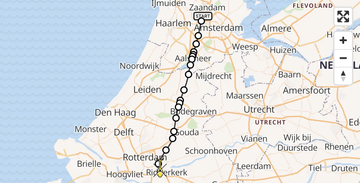 Routekaart van de vlucht: Lifeliner 1 naar Rotterdam, Nieuw-Zeelandweg