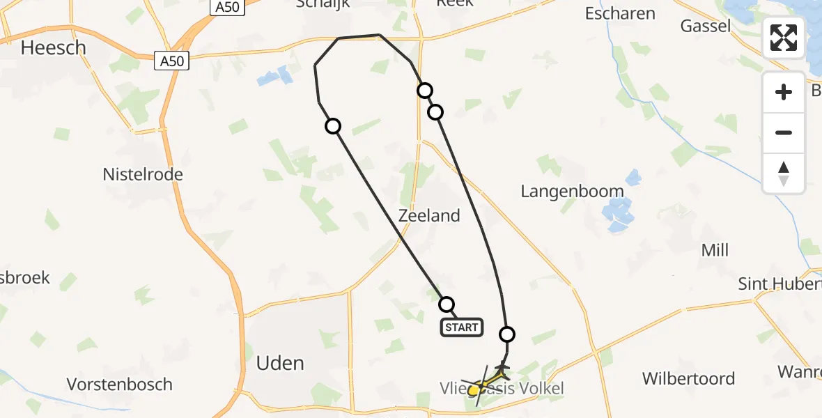 Routekaart van de vlucht: Lifeliner 3 naar Vliegbasis Volkel, Voor-Oventje