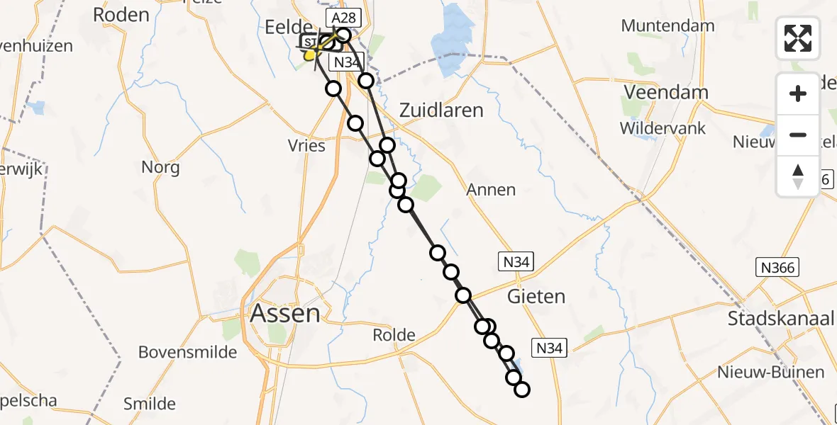 Routekaart van de vlucht: Lifeliner 4 naar Groningen Airport Eelde, Breukenweg