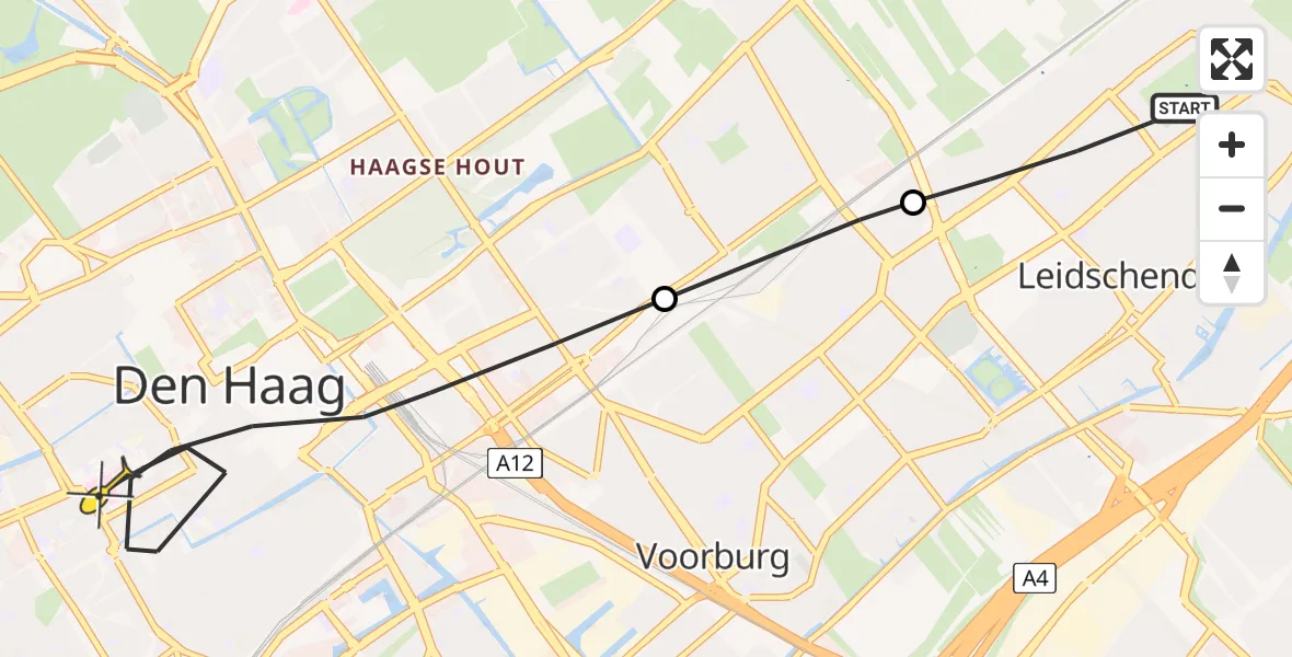 Routekaart van de vlucht: Lifeliner 2 naar Den Haag, Spotvogellaan