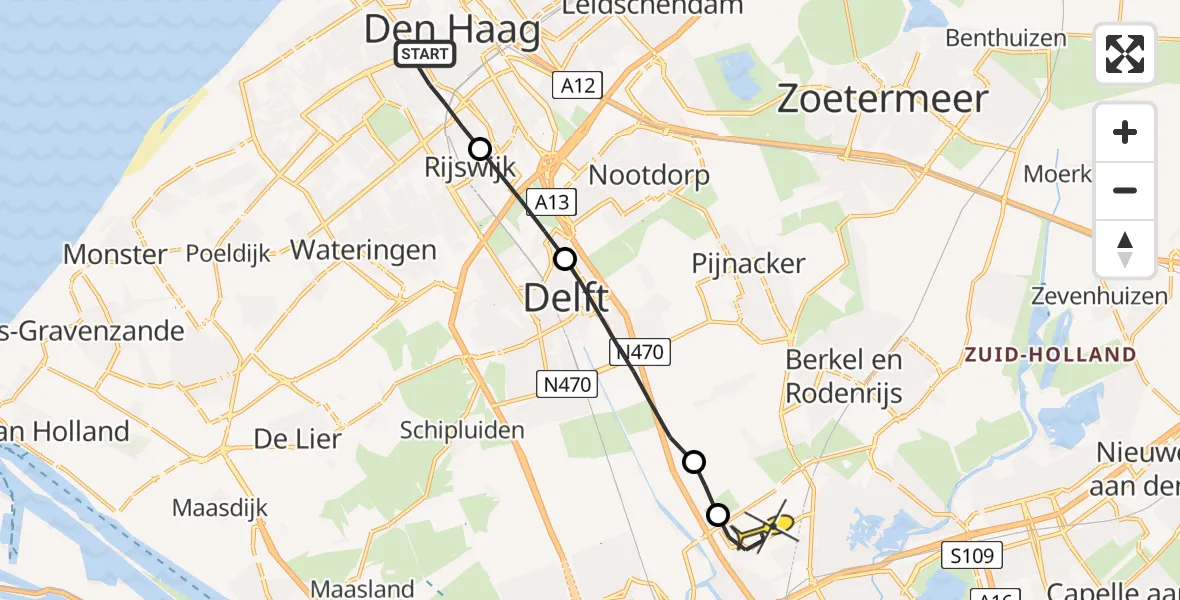 Routekaart van de vlucht: Lifeliner 2 naar Rotterdam The Hague Airport, Trooststraat