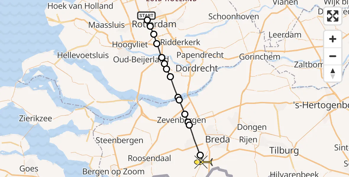 Routekaart van de vlucht: Lifeliner 2 naar Rijsbergen, Van der Duijn van Maasdamweg