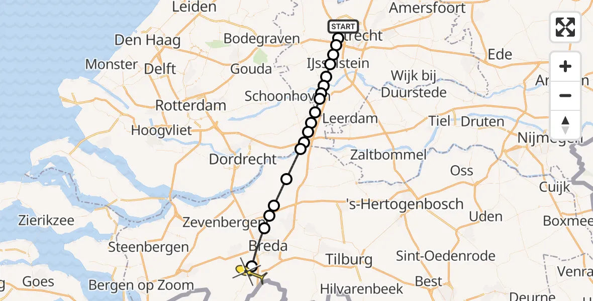 Routekaart van de vlucht: Lifeliner 3 naar Rijsbergen, Utrecht-Leidsche Rijn Centrum