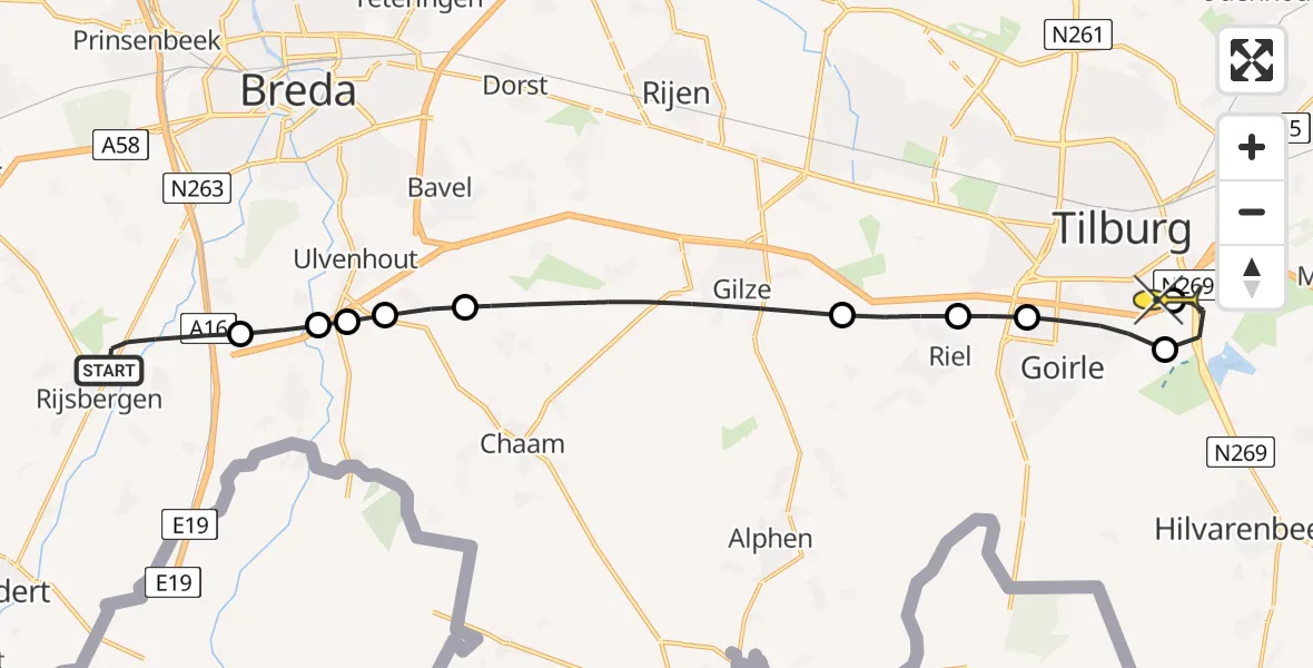 Routekaart van de vlucht: Lifeliner 3 naar Tilburg, Slikstraatje