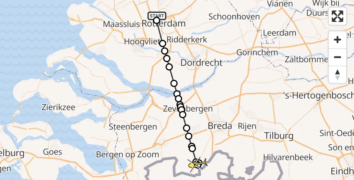 Routekaart van de vlucht: Lifeliner 2 naar Wernhout, Schipholstraat