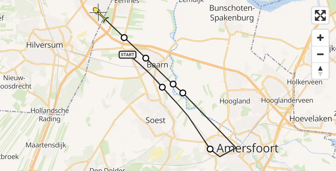 Routekaart van de vlucht: Politieheli naar Laren, Emmalaan