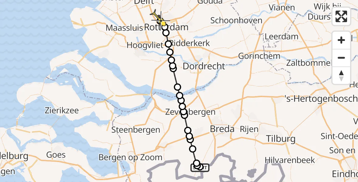 Routekaart van de vlucht: Lifeliner 2 naar Rotterdam The Hague Airport, Achtmaalseweg