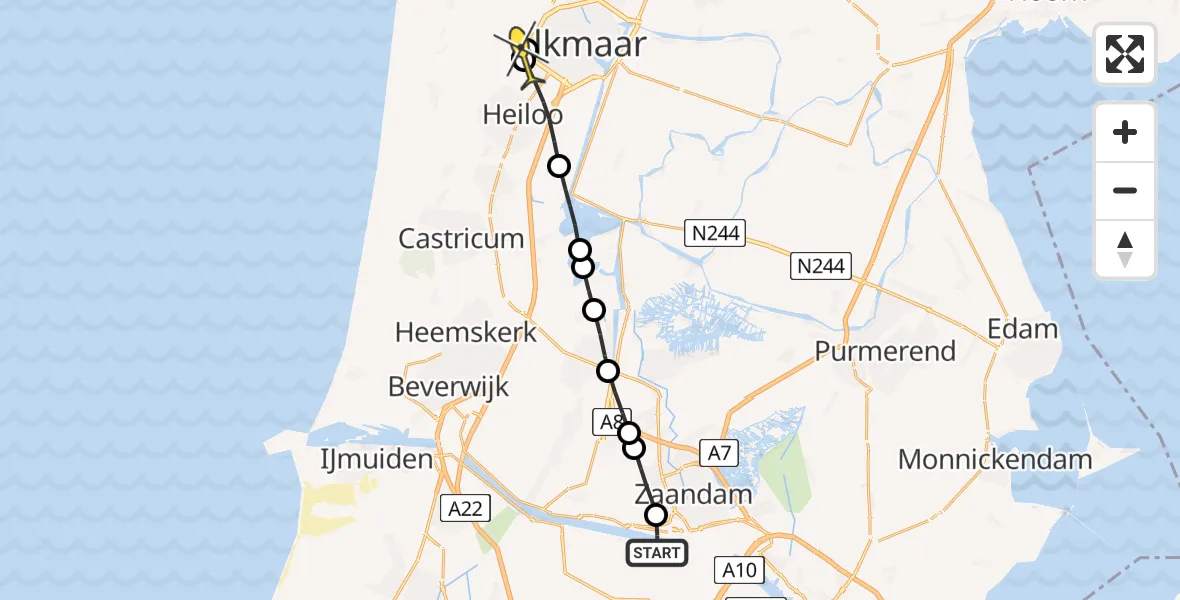 Routekaart van de vlucht: Lifeliner 1 naar Egmond aan den Hoef, Westzanerdijk