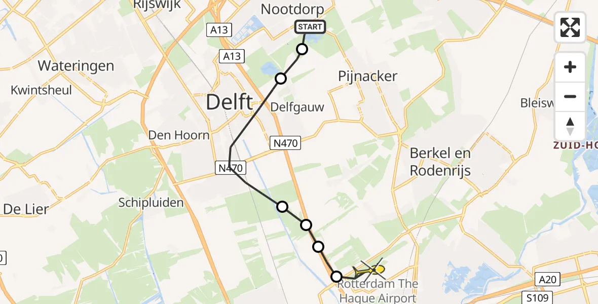 Routekaart van de vlucht: Lifeliner 2 naar Rotterdam The Hague Airport, Bieslandseweg