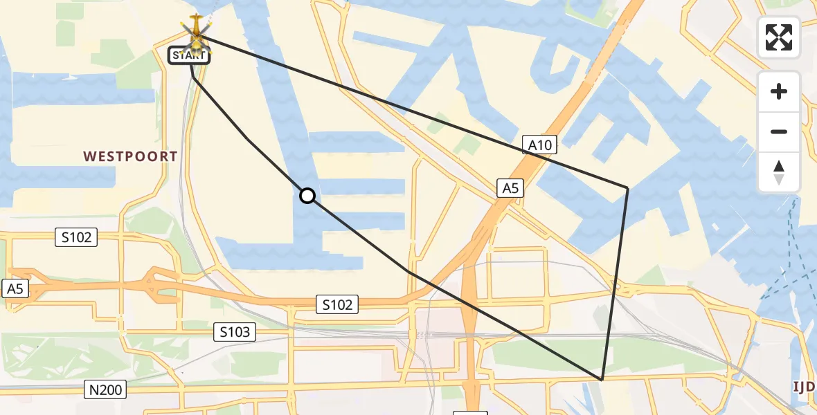 Vluchtroute Traumahelikopter van Amsterdam Heliport naar Amsterdam Heliport
