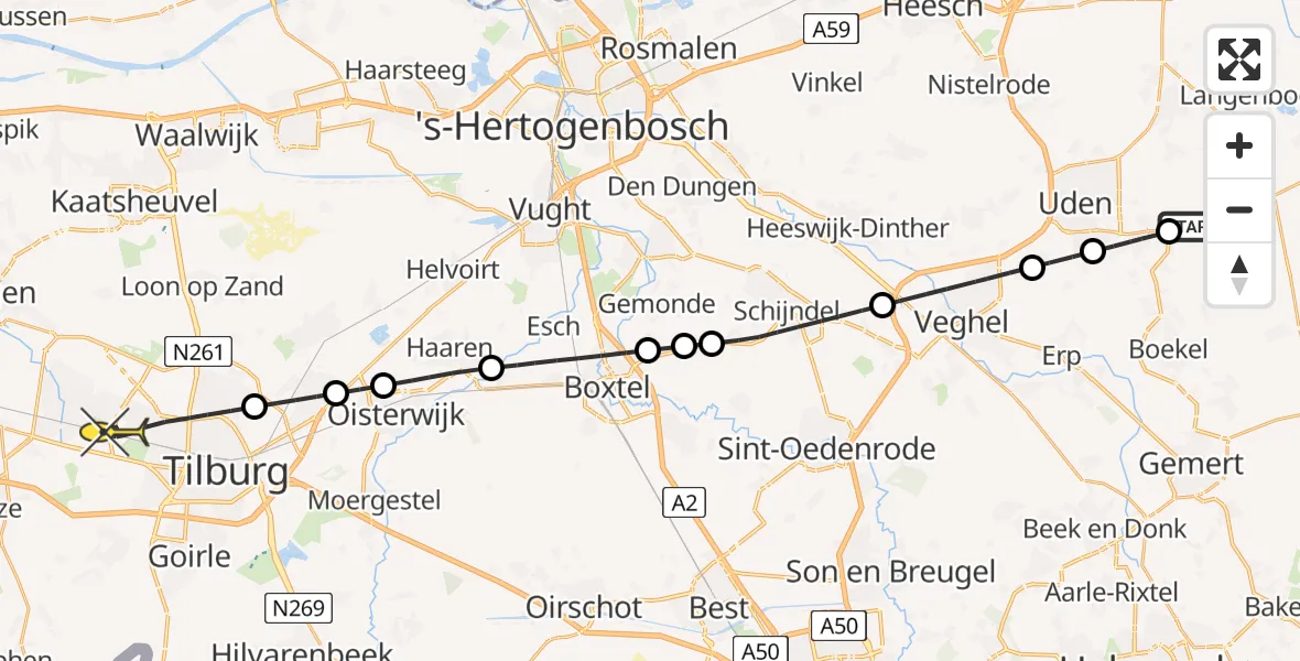 Routekaart van de vlucht: Lifeliner 3 naar Tilburg, Burgemeester Baron van Voorst tot Voorstweg