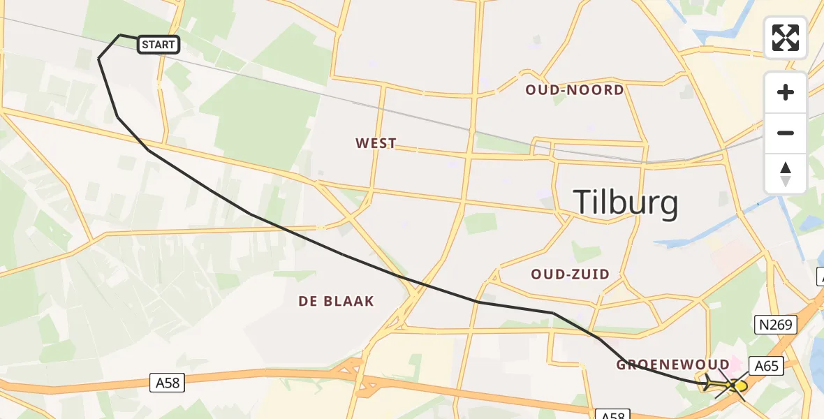 Routekaart van de vlucht: Lifeliner 3 naar Tilburg, Bredaseweg