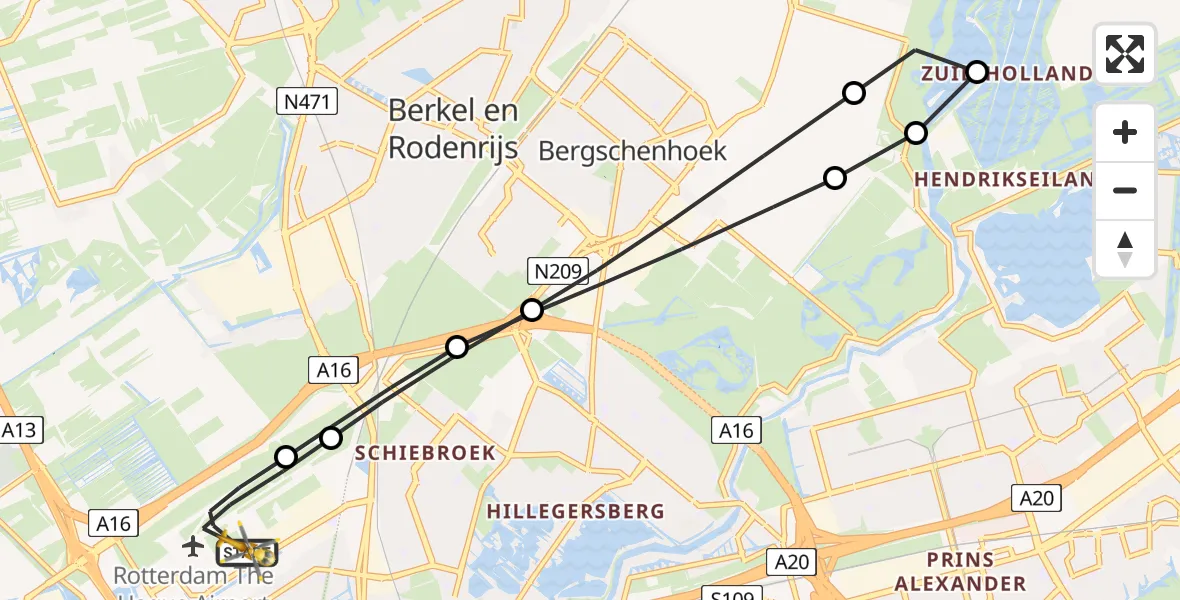 Vluchtroute Traumahelikopter Rotterdam The Hague Airport - Rotterdam The Hague Airport, 17 maart 2024, 00:23