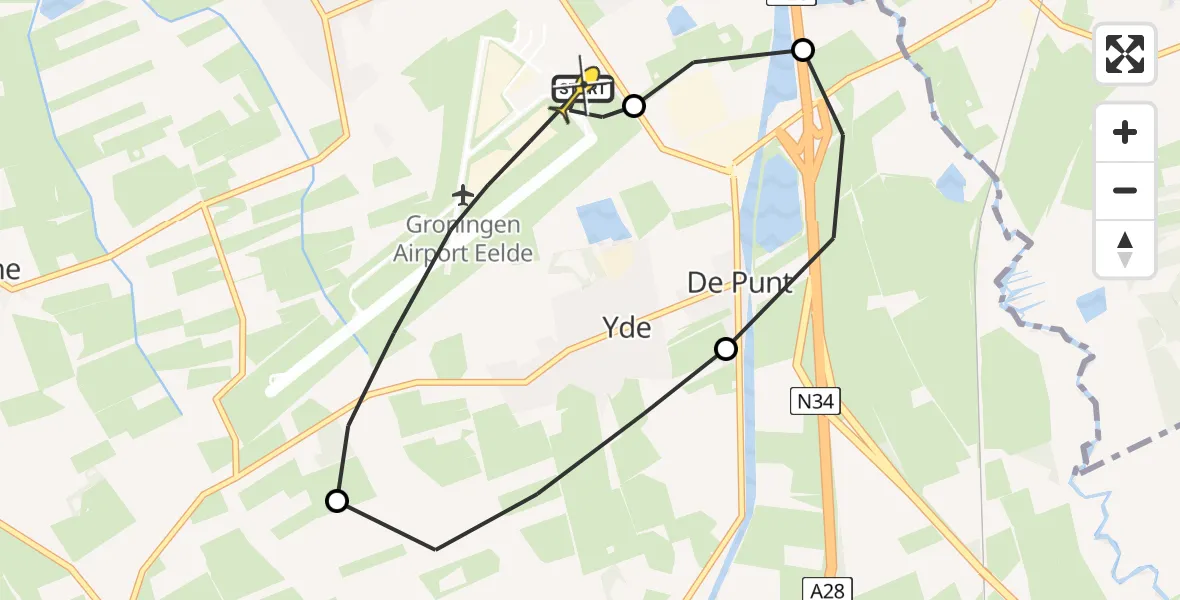 Routekaart van de vlucht: Lifeliner 4 naar Groningen Airport Eelde, Veldkampweg