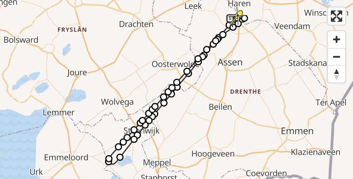 Routekaart van de vlucht: Lifeliner 4 naar Groningen Airport Eelde, Moespot