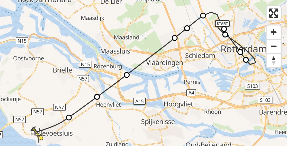 Routekaart van de vlucht: Lifeliner 2 naar Hellevoetsluis, Pilotenpad