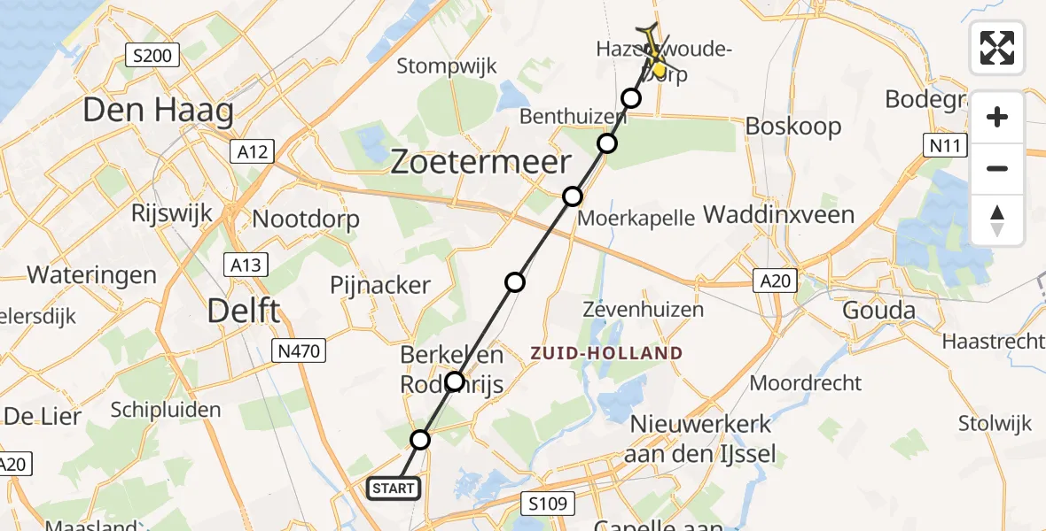 Routekaart van de vlucht: Lifeliner 2 naar Hazerswoude-Dorp, Volkelstraat