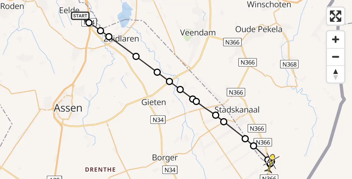 Routekaart van de vlucht: Lifeliner 4 naar Zandberg, Groningerstraat
