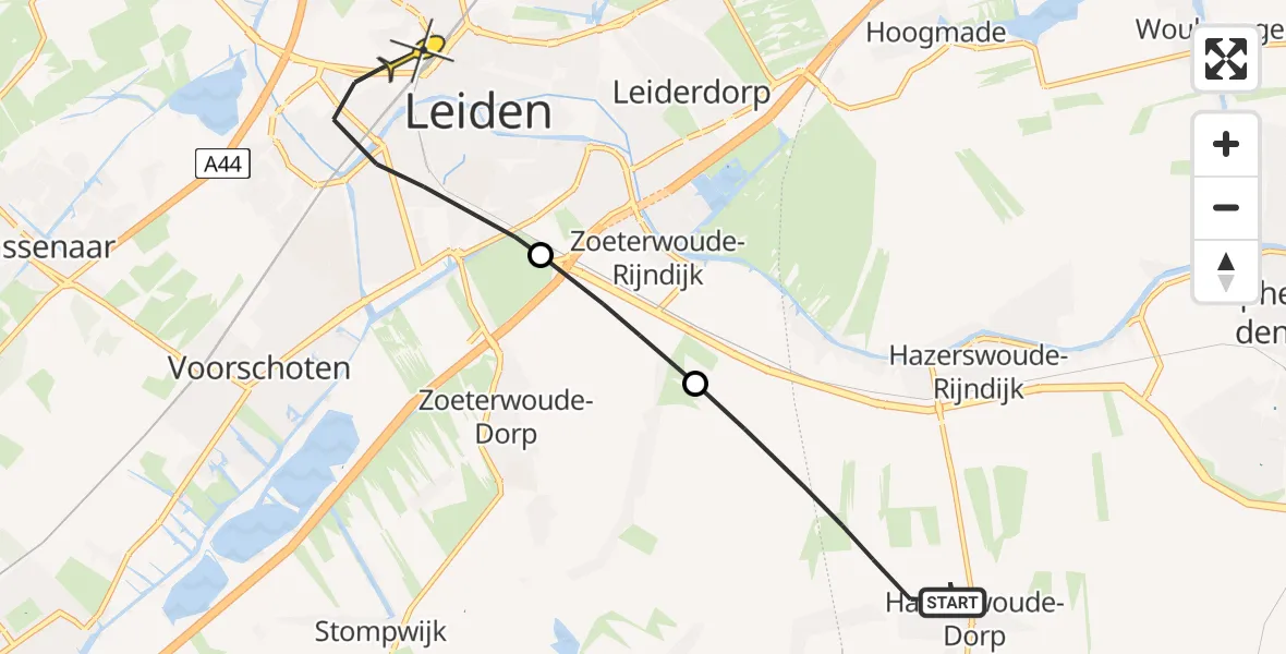 Routekaart van de vlucht: Lifeliner 2 naar Leiden, Noorddijk