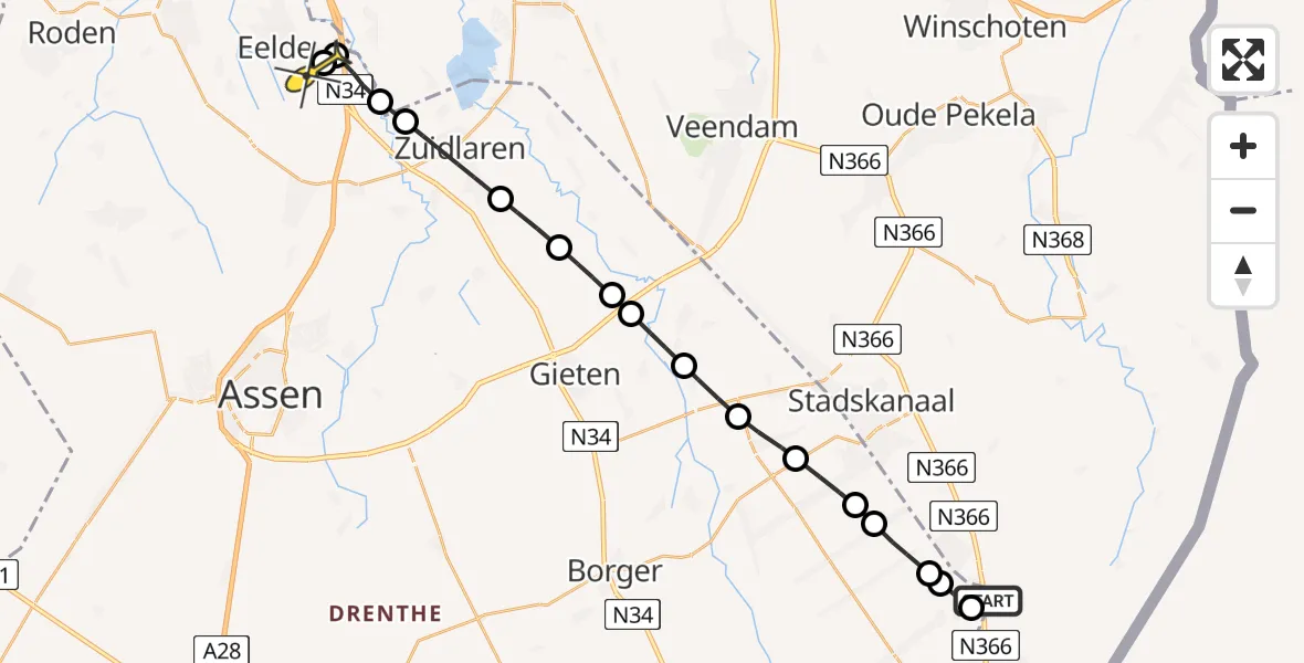 Routekaart van de vlucht: Lifeliner 4 naar Groningen Airport Eelde, Schaapsbergweg