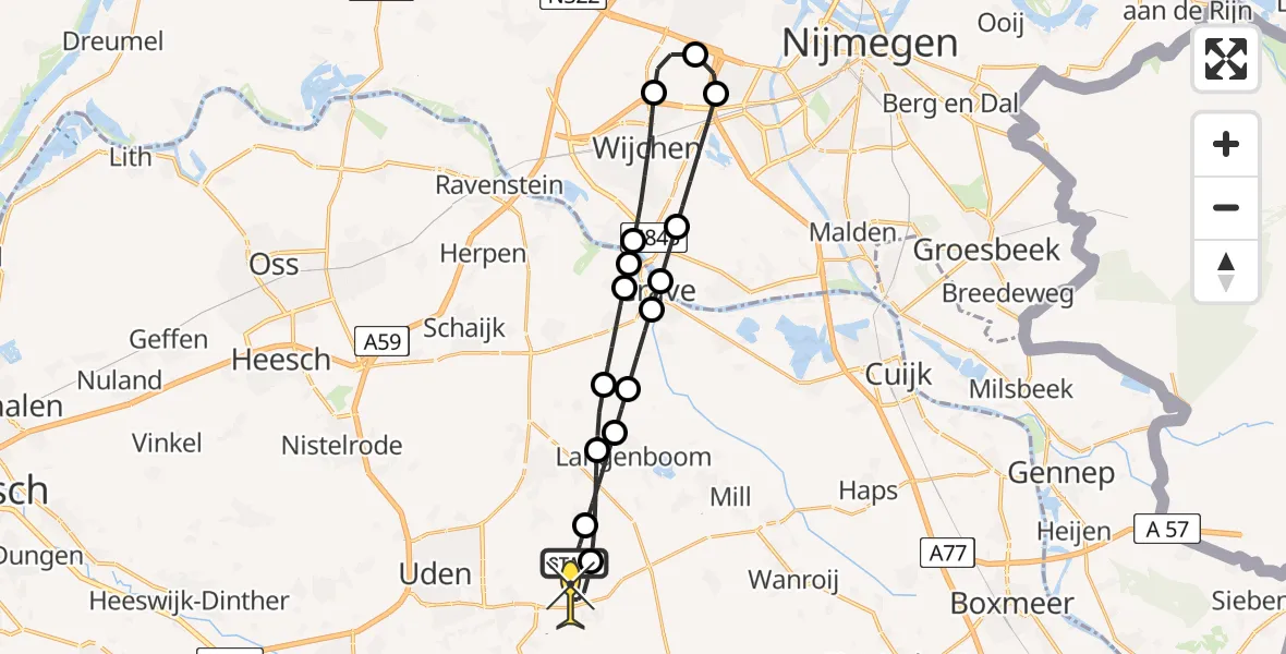 Routekaart van de vlucht: Lifeliner 3 naar Vliegbasis Volkel, Trentsedijk