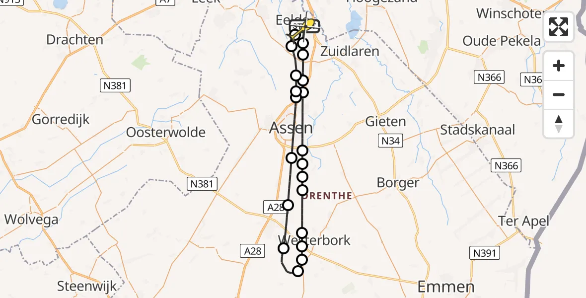 Routekaart van de vlucht: Lifeliner 4 naar Groningen Airport Eelde, Wiedbosweg
