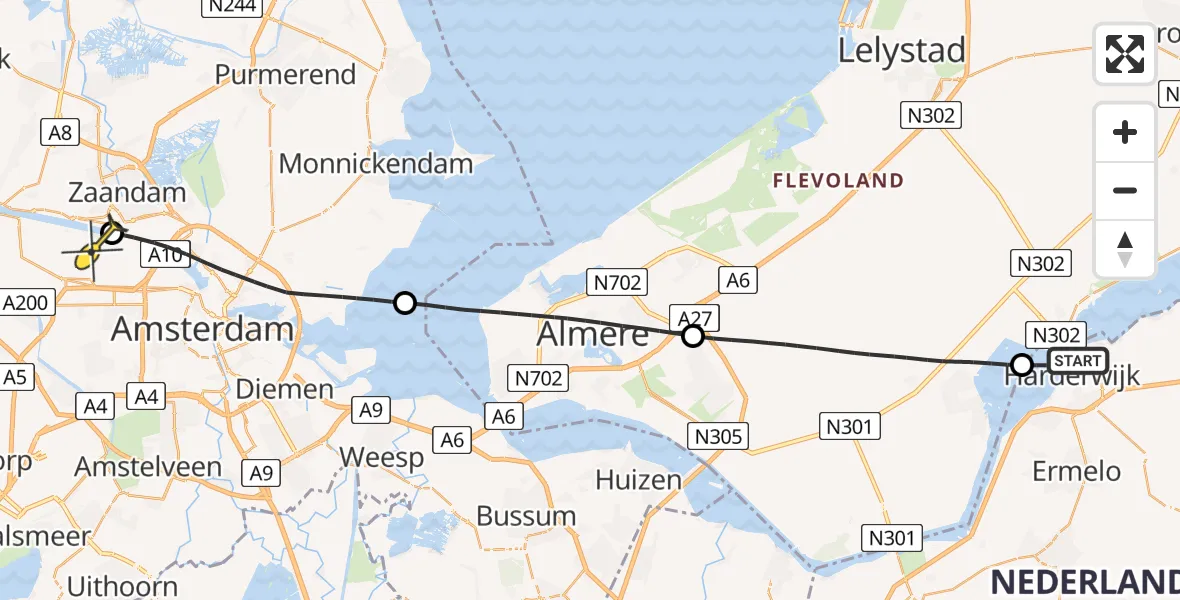 Routekaart van de vlucht: Lifeliner 1 naar Amsterdam Heliport, Wolderwijd