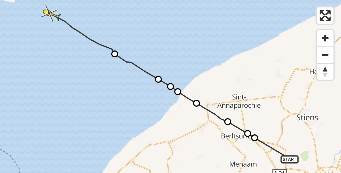 Routekaart van de vlucht: Ambulanceheli naar Formerum, Berltsumerdyk
