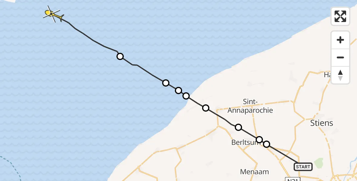 Routekaart van de vlucht: Ambulancehelikopter naar Formerum, Berltsumerdyk