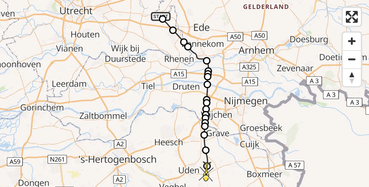 Routekaart van de vlucht: Lifeliner 3 naar Vliegbasis Volkel, Hopeseweg