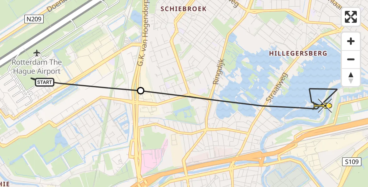 Routekaart van de vlucht: Lifeliner 2 naar Rotterdam, HSL-Zuid