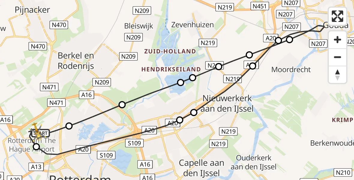 Vluchtroute Traumahelikopter Rotterdam The Hague Airport - Rotterdam The Hague Airport, 17 maart 2024, 10:11