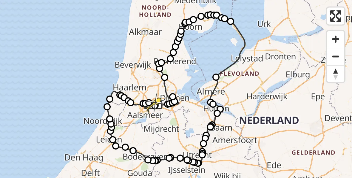 Routekaart van de vlucht: Politieheli naar Schiphol, Stationsplein-Zuidwest