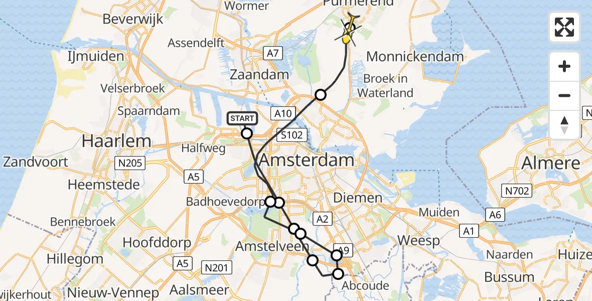 Routekaart van de vlucht: Lifeliner 1 naar Ilpendam, Basisweg