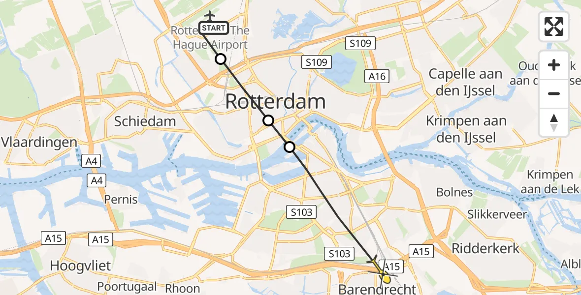 Routekaart van de vlucht: Lifeliner 2 naar Barendrecht, Beekweg