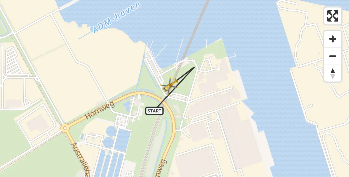 Vluchtroute Traumahelikopter van Amsterdam Heliport naar Amsterdam Heliport
