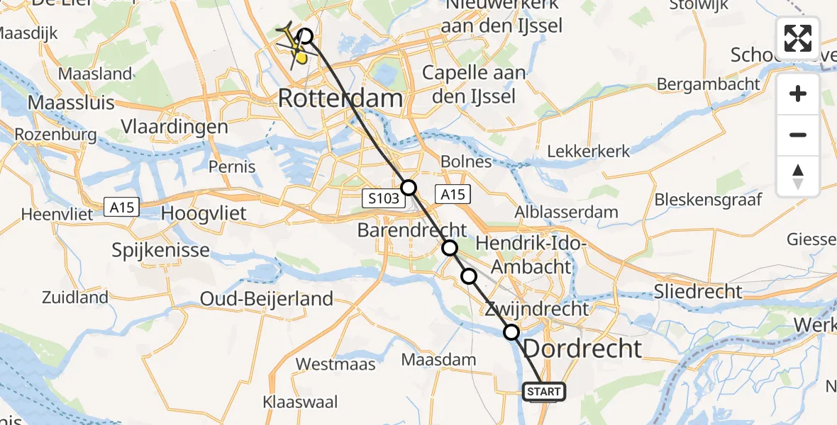 Routekaart van de vlucht: Lifeliner 2 naar Rotterdam The Hague Airport, Wieldrechtseweg