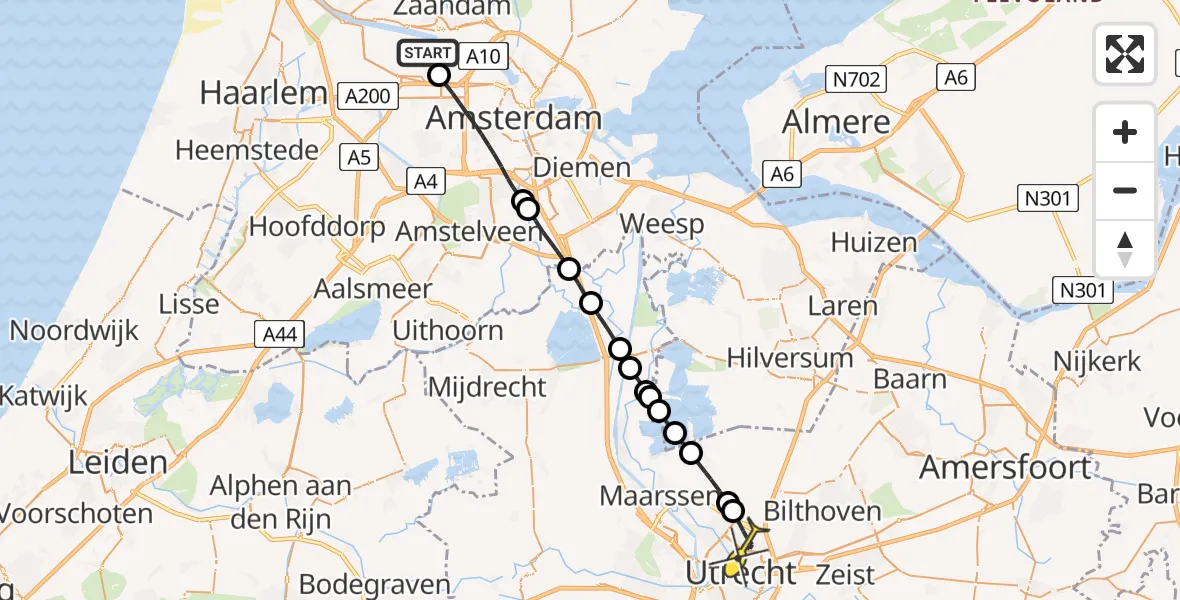 Routekaart van de vlucht: Lifeliner 1 naar Utrecht, Corsicaweg