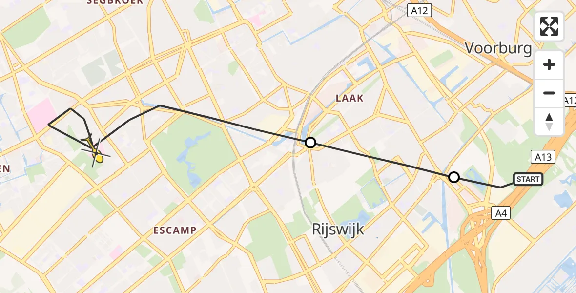 Routekaart van de vlucht: Lifeliner 2 naar Den Haag, Laan van Vredenoord