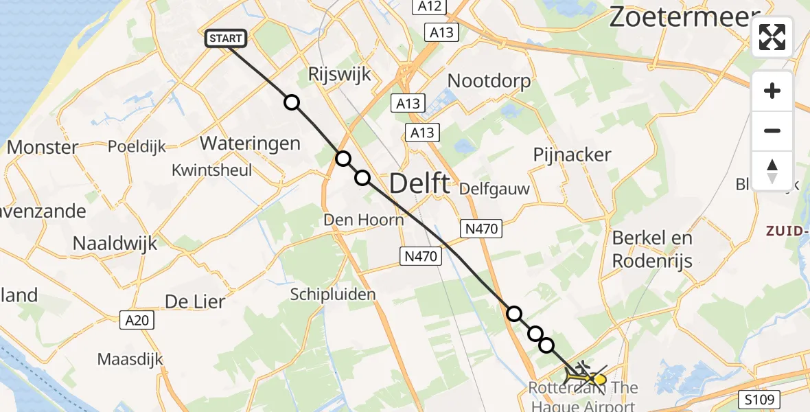 Routekaart van de vlucht: Lifeliner 2 naar Rotterdam The Hague Airport, Wapserveenstraat