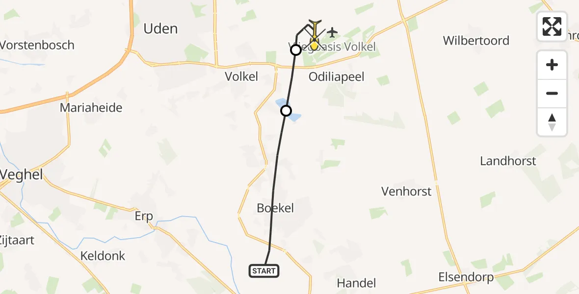 Routekaart van de vlucht: Lifeliner 3 naar Vliegbasis Volkel, Zandhoek